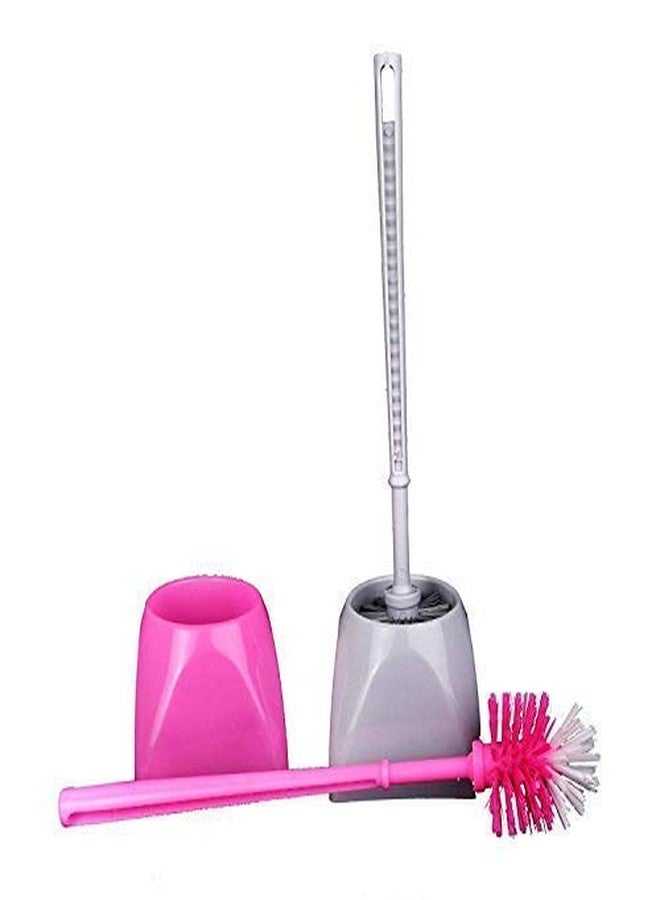 Vararo Western Round Toilet Brush with Holder Set,Toilet Bowl Scrubbing Brush, Wall Mountable/Floor Standing, Polypropylene Strong Bristle Brush for Easy Cleaning (Random Colours, Large) - Set of 2 - Image 1